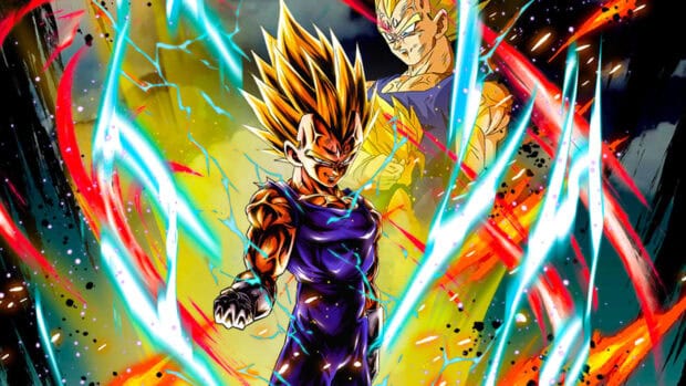 Majin Vegeta surrounded by glowing energy in a fierce battle stance, 4K Desktop Wallpaper