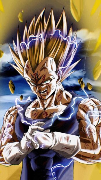 Majin Vegeta stands ready with glowing energy and battle scars, HD Mobile Wallpaper