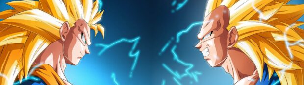 Majin Vegeta faces his opponent in an intense standoff surrounded by blue energy sparks, 4K Desktop Wallpaper
