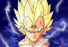 Majin Vegeta displays a fierce expression surrounded by blue lightning, HD Desktop Wallpaper