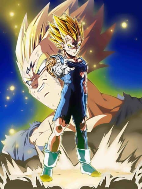 Majin Vegeta shows his intense power and determination in a fierce pose, HD Mobile Wallpaper