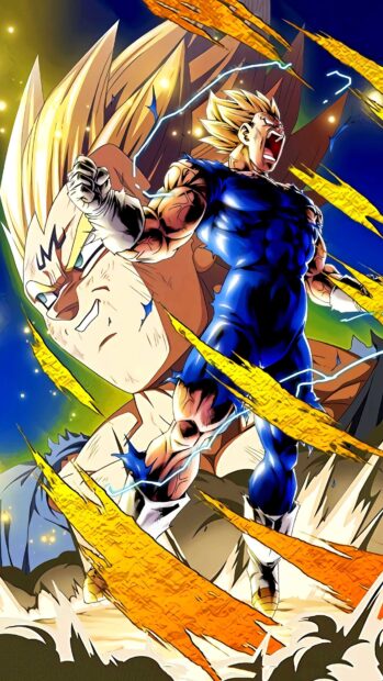 Majin Vegeta power unleashed with energy aura and lightning, 4K Phone Wallpaper
