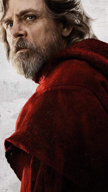 Mark Hamill wears a textured red cloak with a serious expression, 4K Phone Wallpaper