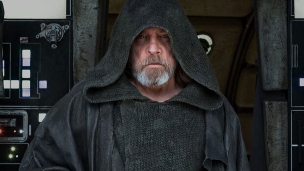 Mark Hamill wears a dark hooded cloak with a serious expression in this image, HD Desktop Wallpaper