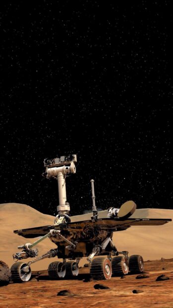 The Mars Curiosity Rover explores the rocky surface of Mars under a starry sky, HD Mobile Wallpaper