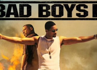 Martin Lawrence and Will Smith stand back to back aiming guns, 2K Desktop Wallpaper