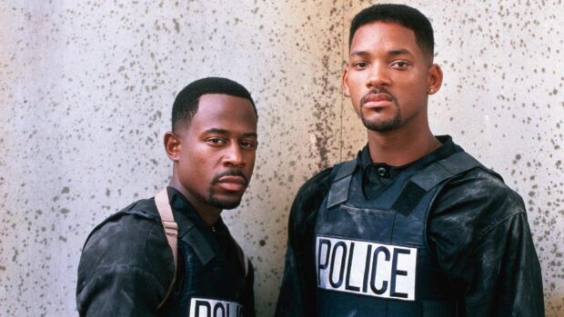 Martin Lawrence and Will Smith wearing police vests and standing against a wall, HD Desktop Wallpaper