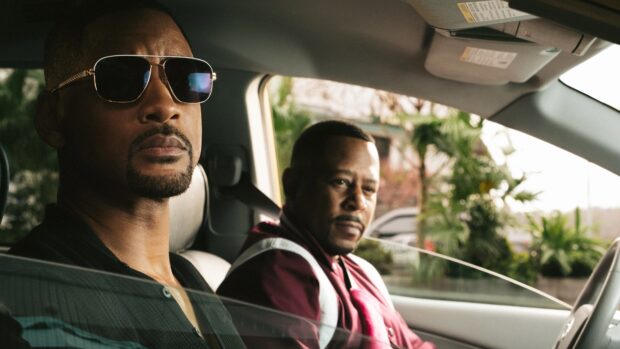 Martin Lawrence and Will Smith sit inside a car during a movie scene with a serious look, 4K Desktop Wallpaper