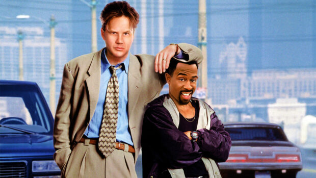 Martin Lawrence and his co star stand in front of cars on a city street, HD Desktop Wallpaper