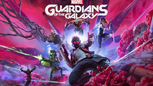 Marvels Guardians Of The Galaxy shows the team in a vibrant battle, HD Desktop Wallpaper