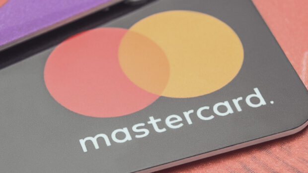 A smartphone screen showing the Mastercard logo design, HD Mobile Wallpaper