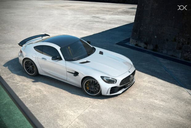 A white Mercedes Benz Amg Gt is parked outdoors casting shadows on the ground, HD Desktop Wallpaper