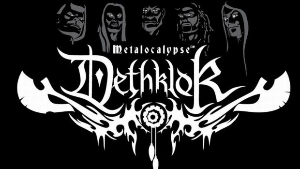 The Hard Rock Wallpapers features Methklok band faces and logo design in black and white, HD Desktop Wallpaper