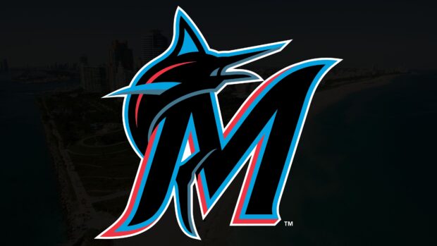The Miami Marlins logo shows a stylized M with a marlin jumping over it, 4K Desktop Wallpaper