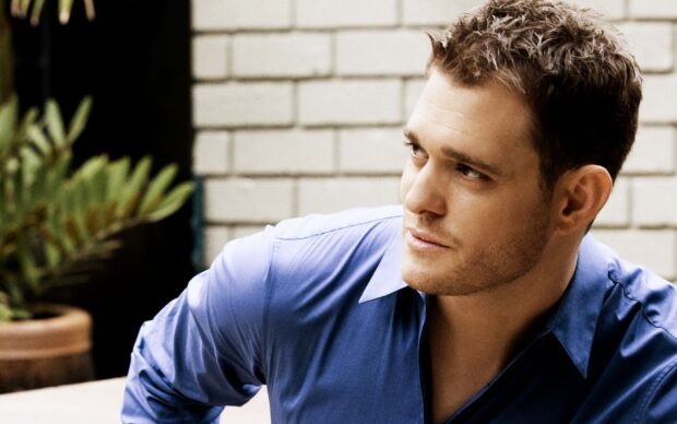 A portrait of Michael Buble gazing sideways with a brick wall background, HD Desktop Wallpaper