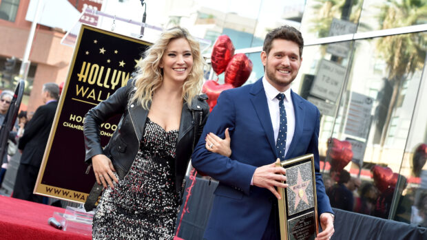 Michael Buble receives a star on the Hollywood Walk of Fame with a smiling companion, HD Desktop Wallpaper