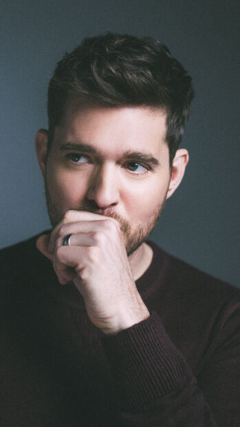 A thoughtful man is looking away in this Michael Buble portrait, 4K Mobile Wallpaper