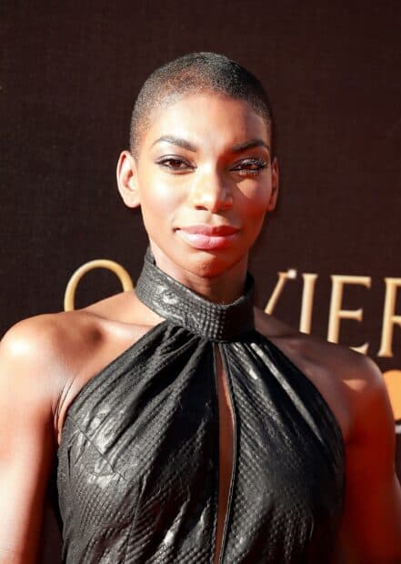 Michaela Coel wallpapers showing a close up of her smiling face at an event, 2K Desktop Wallpaper