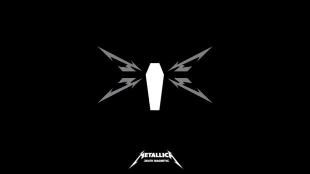 A minimalist hard rock design featuring a coffin and lightning bolts, HD Desktop Wallpaper
