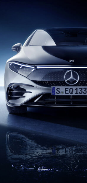 The front view of a modern Mercedes Benz Eqs is captured with its sleek design and badge, HD Phone Wallpaper