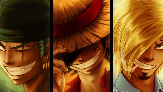 Monkey D Luffy and his crewmates show confident smiles in a vibrant illustration, 4K PC Wallpaper