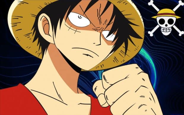 Monkey D Luffy with a serious expression and raised fist ready for battle, 2K Desktop Wallpaper