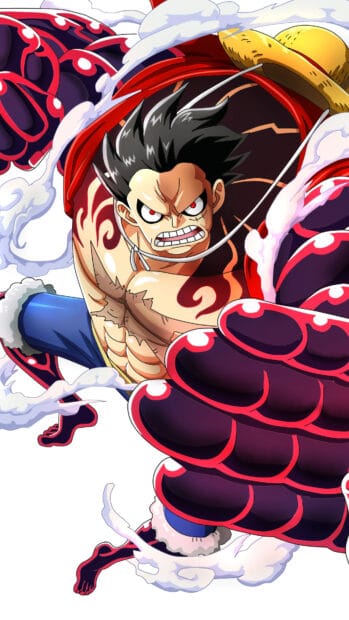 Monkey D Luffy is shown in Gear Fourth form with intense focus and power, 4K Phone Wallpaper