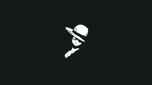 A black and white silhouette of Monkey D Luffy with his iconic straw hat, 4K Desktop Wallpaper