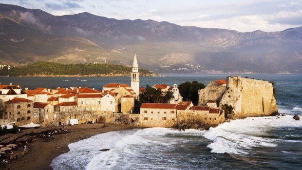 A beautiful coastal town with historic buildings in Montenegro wallpapers by the sea, HD Desktop Wallpaper