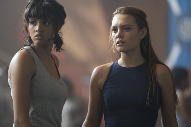 Two women stand in a tense moment from Motherland Fort Salem Tv Series, 2K Desktop Wallpaper