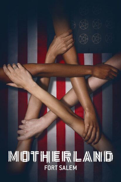 Interlinked hands form a pentagram over the American flag in Motherland Fort Salem tv series, 2K Mobile Wallpaper