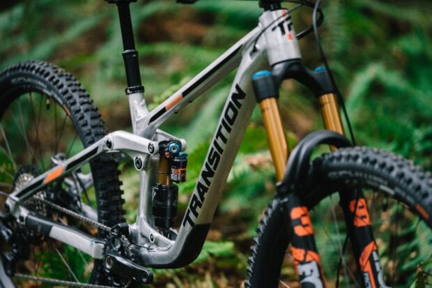 A close up of a high performance mountain bike frame showing Transition Bikes features, 2K Desktop Wallpaper