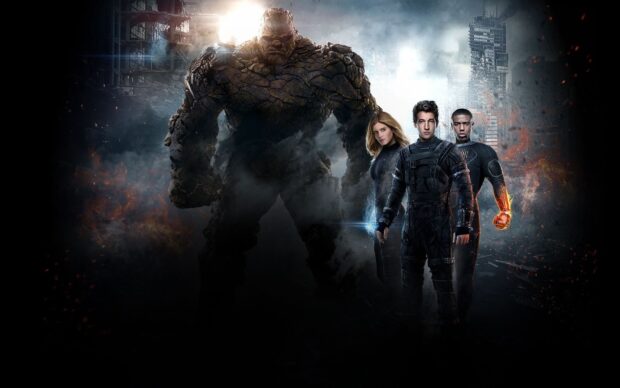 The Fantastic Four team stands ready for battle in a dark city, HD Desktop Wallpaper