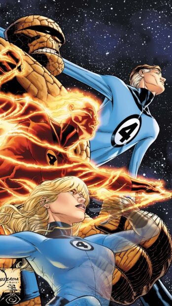 Mr Fantastic wallpapers showing the Fantastic Four team in their superhero suits in space, HD Mobile Wallpaper