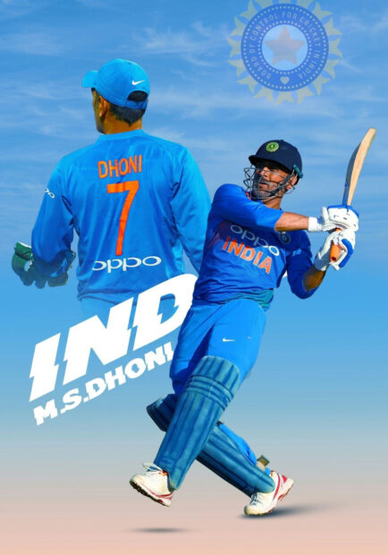 MS Dhoni is playing cricket in blue India jersey, HD Mobile Wallpaper