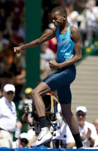 Mutaz Essa Barshim shows excitement during a sports event, HD Mobile Wallpaper