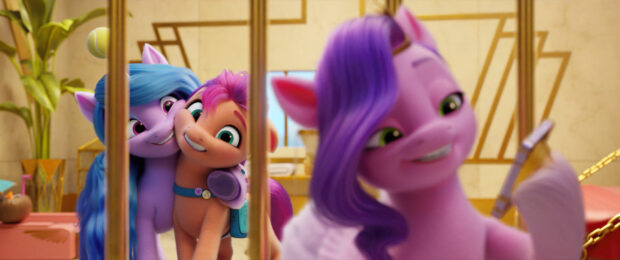 Three My Little Pony A New Generation characters smiling happily, 4K Desktop Wallpaper