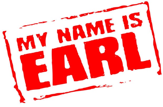 The image shows a bold red design with the phrase My Name Is Earl, HD Desktop Wallpaper