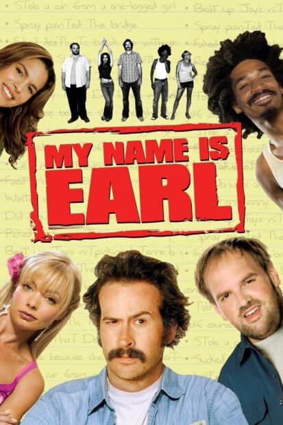 The My Name Is Earl Tv Series wallpapers show the main characters in a classic group pose, 2K Mobile Wallpaper