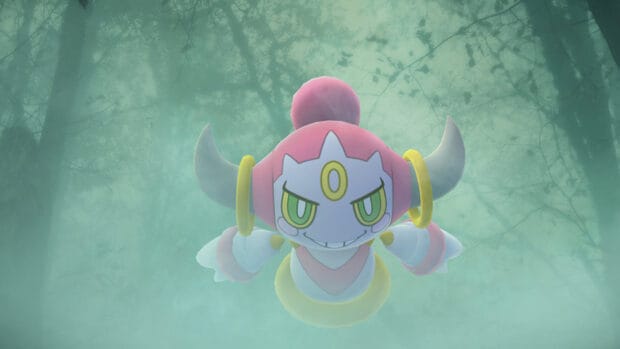 Hoopa Wallpapers floating in a misty forest scene with calm green fog, HD Desktop Wallpaper