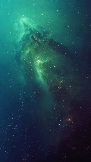 A green nebula fills the vast space with stars scattered around, HD Mobile Wallpaper