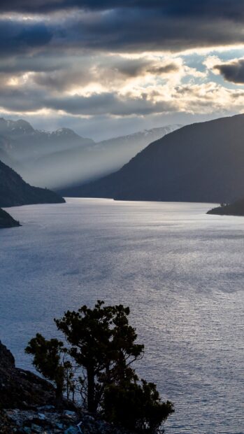 Nahuel Huapi Wallpapers lake surrounded by mountains under cloudy sky, HD Mobile Wallpaper