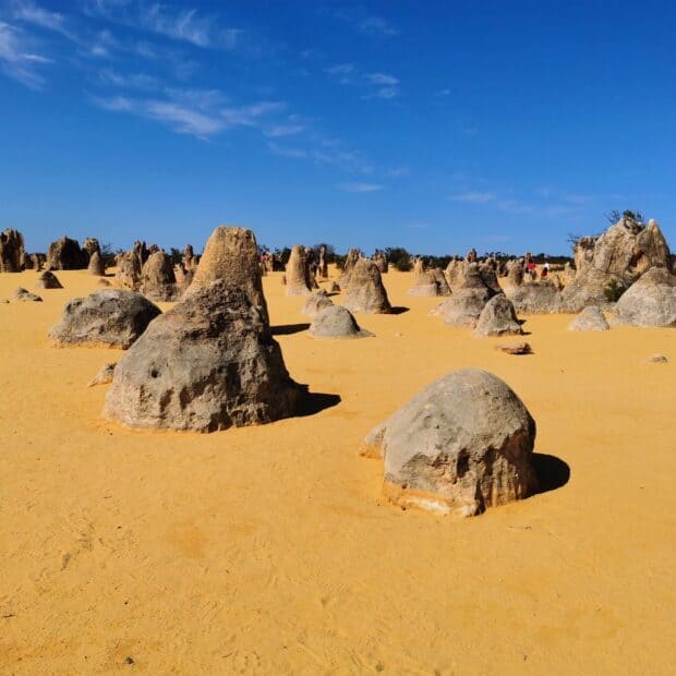 The Nambung National Park shows unique limestone pillars under a clear blue sky, HD Desktop Wallpaper