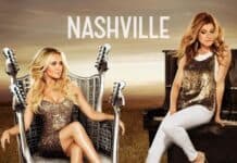 Two main characters from the Nashville TV series pose with musical instruments, HD Desktop Wallpaper