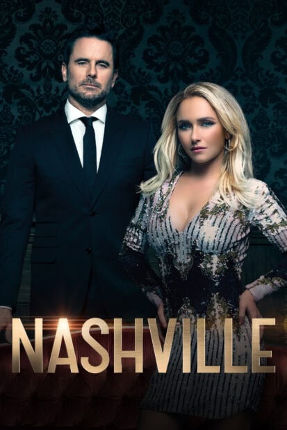 Two prominent characters from Nashville tv series pose confidently against a dark patterned background, HD Mobile Wallpaper