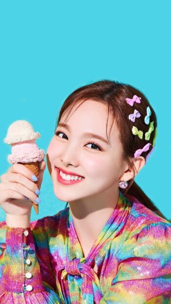 A cheerful woman holding an ice cream cone with Nayeon wallpapers, HD Phone Wallpaper