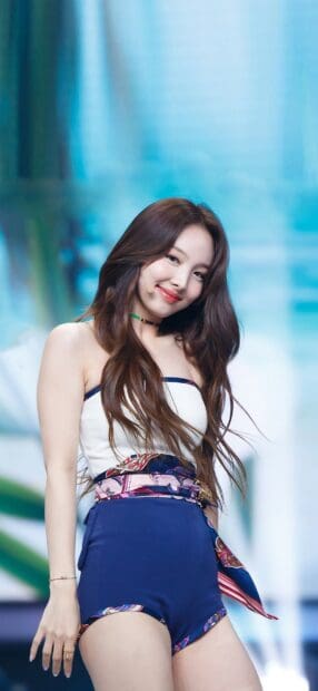 Nayeon Wallpapers features her stylish outfit and confident pose on stage, HD Mobile Wallpaper