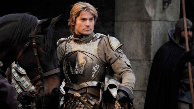The knight from House Lannister stands beside his horse in armor, HD Desktop Wallpaper