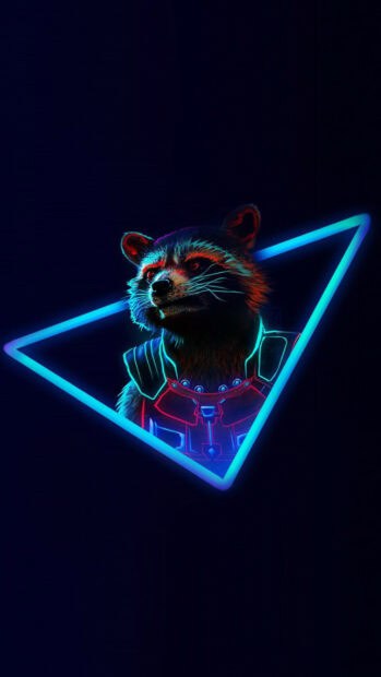 A neon style Rocket Raccoon from Marvels Guardians Of The Galaxy Wallpapers inside a glowing triangle, HD Phone Wallpaper
