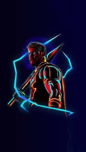A glowing neon warrior holding a spear is illustrated in Justin Maller Wallpapers, HD Phone Wallpaper